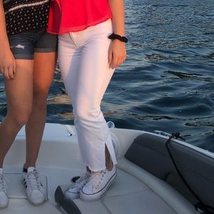 Abercrombie split hem white jeans